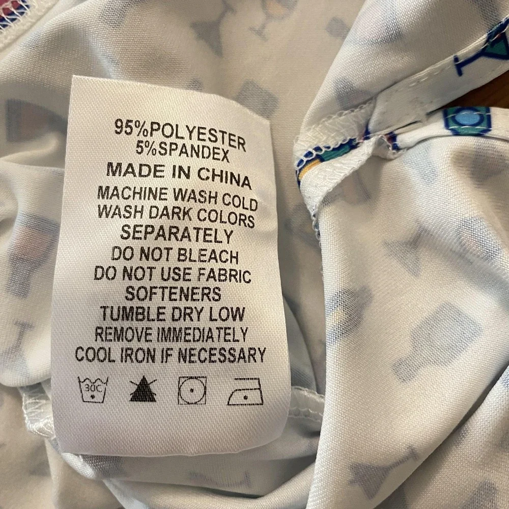 Coobigdog Polo Shirt Mens XL White Cocktail‎ Drink Print Short Sleeve Golf Party - Picture 7 of 9